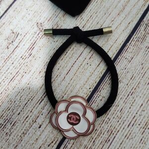Chanel Pink And White Enameled Camellia Hair tie